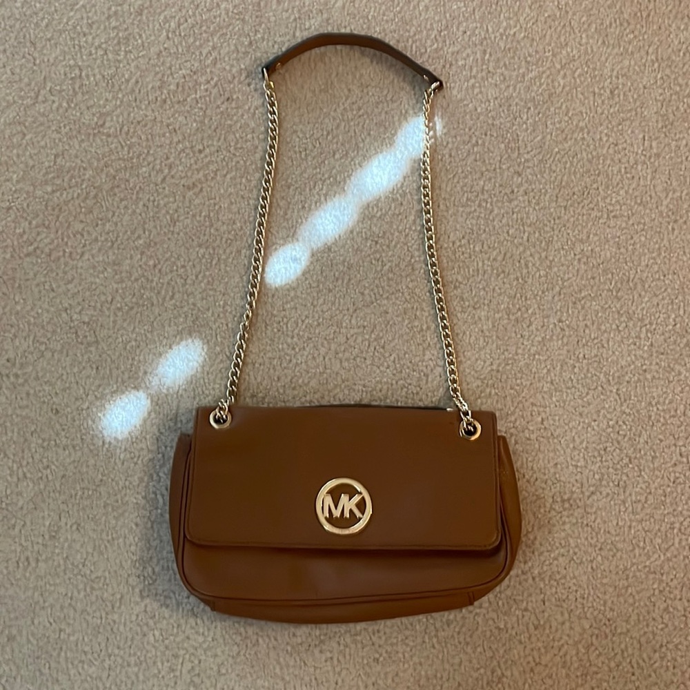 Michael Kors Cognac Shoulder Bag with Gold Detailing